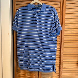 Ralph Lauren Blue and White Striped Polo Shirt Small preppy golf pony logo